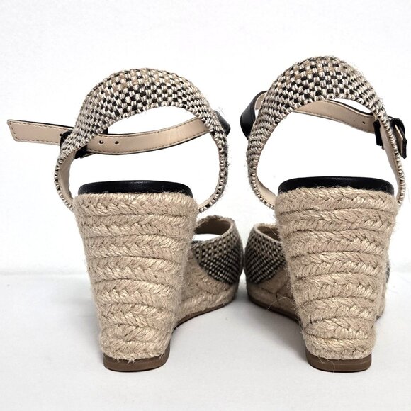 VIOLET & RED Wedge Heel Espadrille Shoes/Sandals. Black/Beige w/Ankle Straps. 8M - Picture 4 of 6